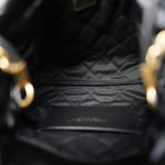 23S Shiny Black Calfskin Quilted Mini 22 Pearl Strap Bag Aged Gold Hardware - Image 13