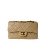 Vintage Beige Lambskin Quilted Classic Flap Small GHW