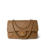 Vintage Caramel Lambskin Quilted Classic Flap Medium GHW - Image 12