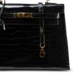Kelly 32 Black Porosus Crocodile Lisse Gold Plated X Circle Stamp - Image 16