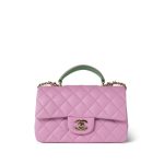23P Light Pink/Light Green Lambskin Quilted Mini Top Handle Light Gold Hardware