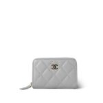 21A Light Grey Caviar Quilted Zip Coin Purse