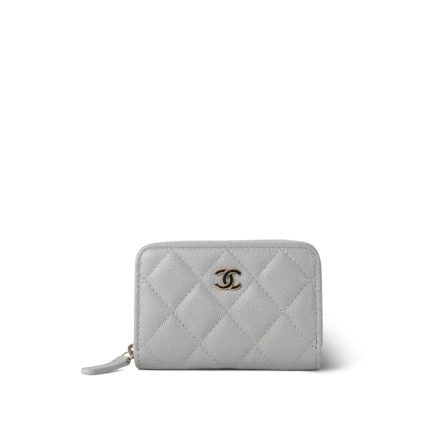 21A Light Grey Caviar Quilted Zip Coin Purse