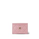 22C Light Pink Caviar Quilted Classic Card Holder LGHW