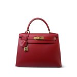 Kelly Sellier 28 Rouge Vif Box Calfskin Gold Plated C Square Stamp - Image 3