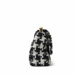 Black White Ecru Houndstooth Tweed Quilted Large 19 Flap Mixed Hardware - Image 4