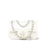 White Patent Camellia Single Flap Bag Silver Hardware - Image 13