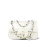 White Patent Camellia Single Flap Bag Silver Hardware - Image 12