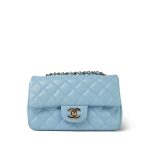 Light Blue Lambskin Quilted Mini Rectangular Flap Mini LGHW