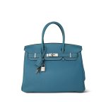Birkin 30 Bleu Jean Veau Togo Palladium Plated I Square Stamp