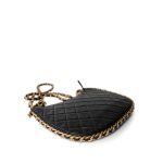 23B Black Shiny Crumpled Lambskin Quilted Large CC Hobo Bag Aged Gold Hardware - Image 11