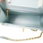 Light Blue Aged Calfskin Quilted Nano Kelly Shopper Aged Gold Hardware - Image 9