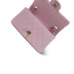 24S Light Pink Lambskin Quilted Mini Rectangular Flap Light Gold Hardware - Image 11