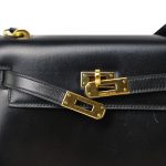 Mini Kelly Sellier 20 Black Box Calfskin Gold Plated M Circle Stamp - Image 3