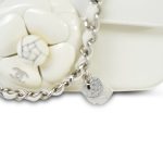 White Patent Camellia Single Flap Bag Silver Hardware - Image 14