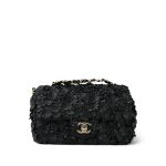 Black Lambskin Floral Satin Mini Rectangular Bag Light Gold Hardware