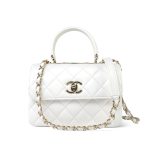 24C White Lambskin Quilted Lacquered Trendy CC Mini Light Gold Hardware - Image 12