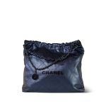 22A Metallic Navy Calfskin Quilted 22 Medium Hobo Bag
