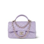 24P Violet/Light Purple Lambskin Quilted Mini Top Handle Light Gold Hardware - Image 11