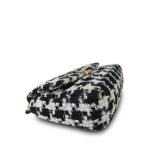 Black White Ecru Houndstooth Tweed Quilted Large 19 Flap Mixed Hardware - Image 7