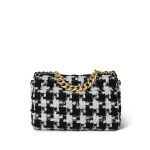 Black/White/Ecru Ribbon Tweed Houndstooth 19 Flap Mixed Hardware Small - Image 5