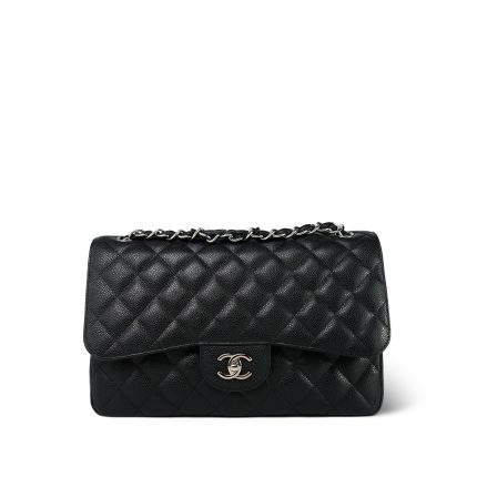 Black Jumbo Caviar Quilted Classic Flap SHW