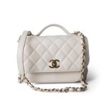 22B White Caviar Quilted Business Affinity Medium Flap Light Gold Hardware - Image 2