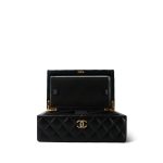 Black Lambskin Quilted Jewelry Box Small Light Gold Hardware