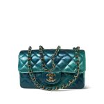23P Multi-Tone Green Patent Quilted Mini Rectangular Flap Light Gold Hardware - Image 3