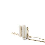 White Tweed Quilted Bow Card Holder On Chain Light Gold Hardware - Image 3