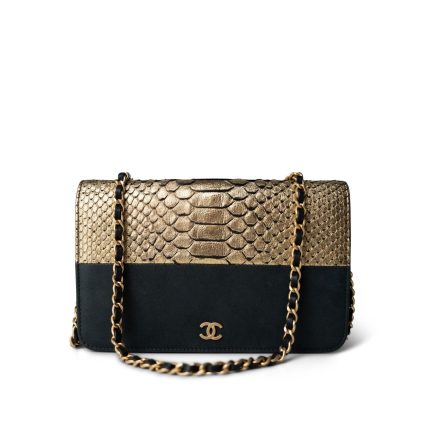 Gold Iridescent Python Black Calfskin WOC Aged Gold Hardware