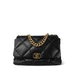 20S Black Goatskin Quilted Maxi 19 Flap Mixed Hardware