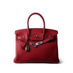 Birkin 30 Verso Rouge Casaque/Rouge H Togo Palladium Plated Y Stamp - Image 4