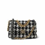 Black White Ecru Houndstooth Tweed Quilted Large 19 Flap Mixed Hardware - Image 14