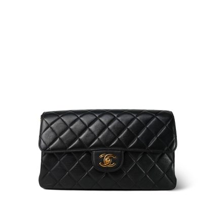 Black Lambskin Quilted Double Face Flap Gold Hardware