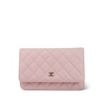 22B Light Pink Caviar Quilted Wallet On Chain WOC Light Gold Hardware