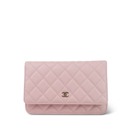 22B Light Pink Caviar Quilted Wallet On Chain WOC Light Gold Hardware