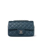 Pearly Navy Caviar Quilted Mini Rectangular Flap Silver Hardware