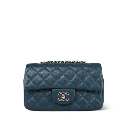 Pearly Navy Caviar Quilted Mini Rectangular Flap Silver Hardware
