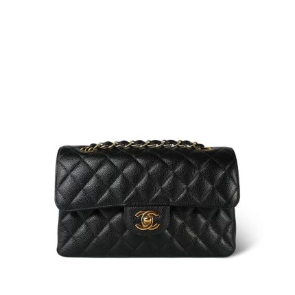 Black Caviar Quilted Small Classic Flap Gold Hardware