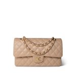 Beige Clair Caviar Quilted Classic Flap Medium Gold Hardware - Image 3