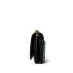 23A Black Shiny Calfskin Quilted Phone Holder W/ Chain Aged Gold Hardware - Image 2