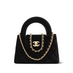 25A Black Velvet Quilted Nano Kelly Shopper Aged Gold Hardware - Image 12