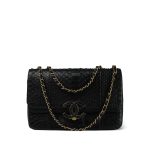 Black Python Quilted CC Chic Flap Bag Aged Gold Hardware - Image 13