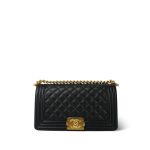 Black Caviar Quilted Boy Bag Old Medium Aged Gold Hardware
