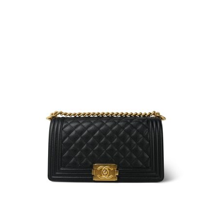 Black Caviar Quilted Boy Bag Old Medium Aged Gold Hardware