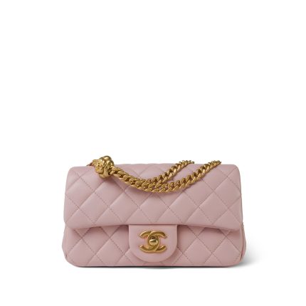 Light Pink Lambskin Quilted Sweet Camelia Single Flap Aged Gold Hardware