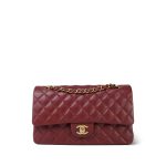 18C Dark Red Glittery Caviar Quilted Classic Flap Aged Gold Hardware