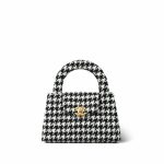 24A Black and White Houndstooth Tweed Quilted Nano Kelly Shopper Aged Gold Hardware