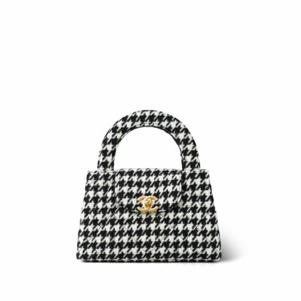 24A Black and White Houndstooth Tweed Quilted Nano Kelly Shopper Aged Gold Hardware